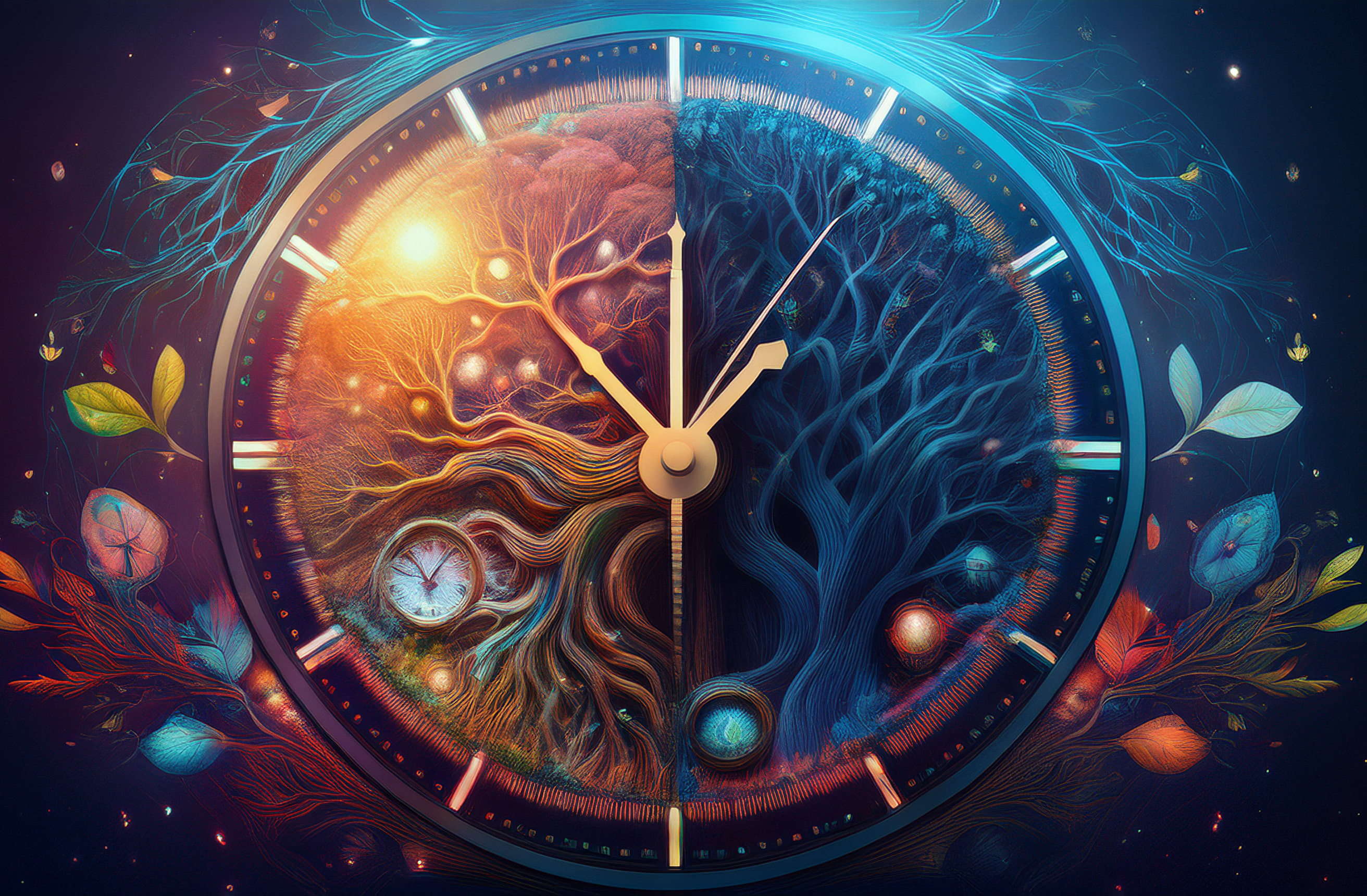 Illustration des zirkadianen Rhythmus mit Tag-Nacht-Zyklus, biologischer Uhr und Lichteinfluss