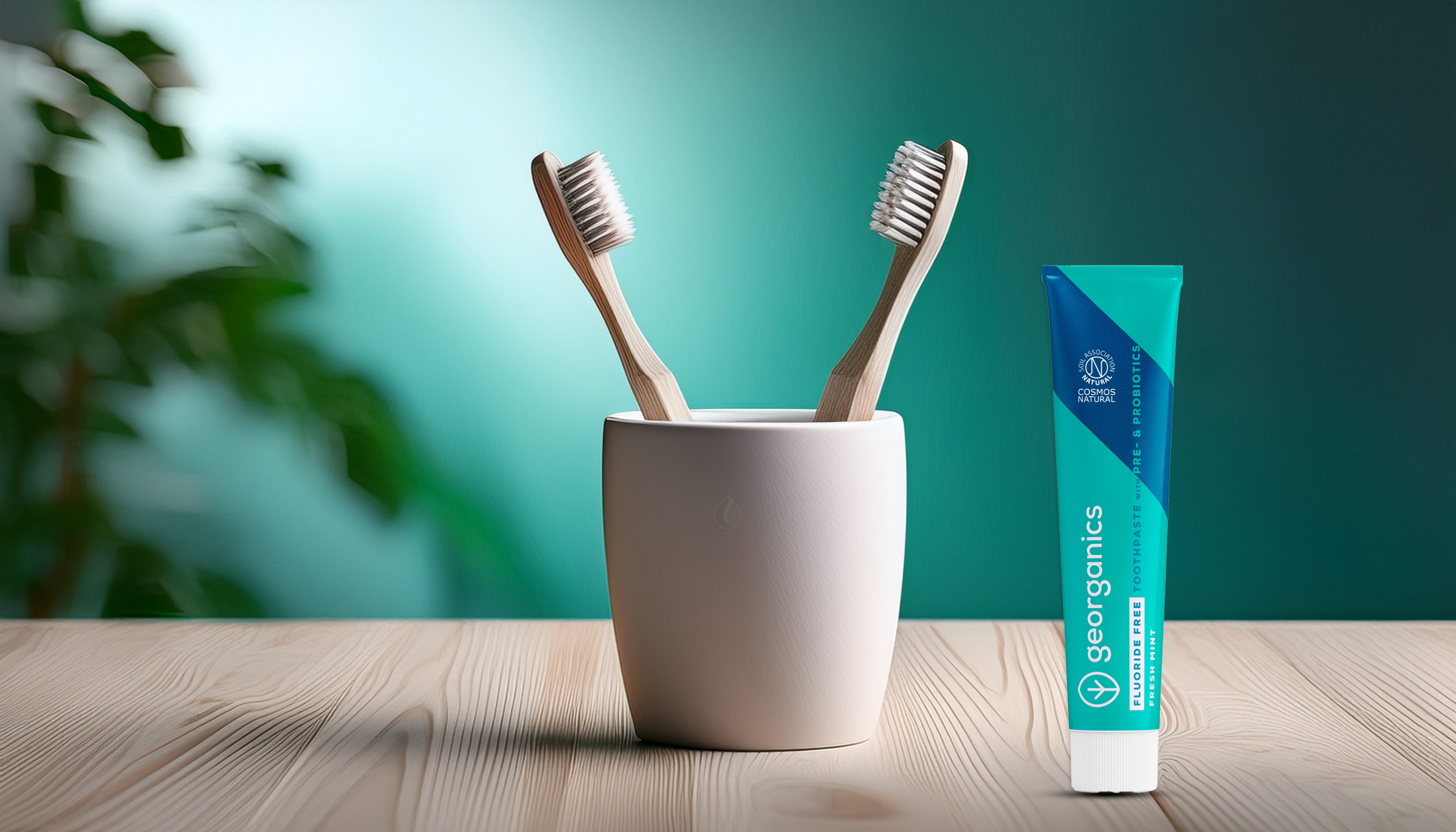 Georganics Pre- und Probiotika Zahnpasta mit Bambuszahnbürsten – natürliche fluoridfreie Mundpflege