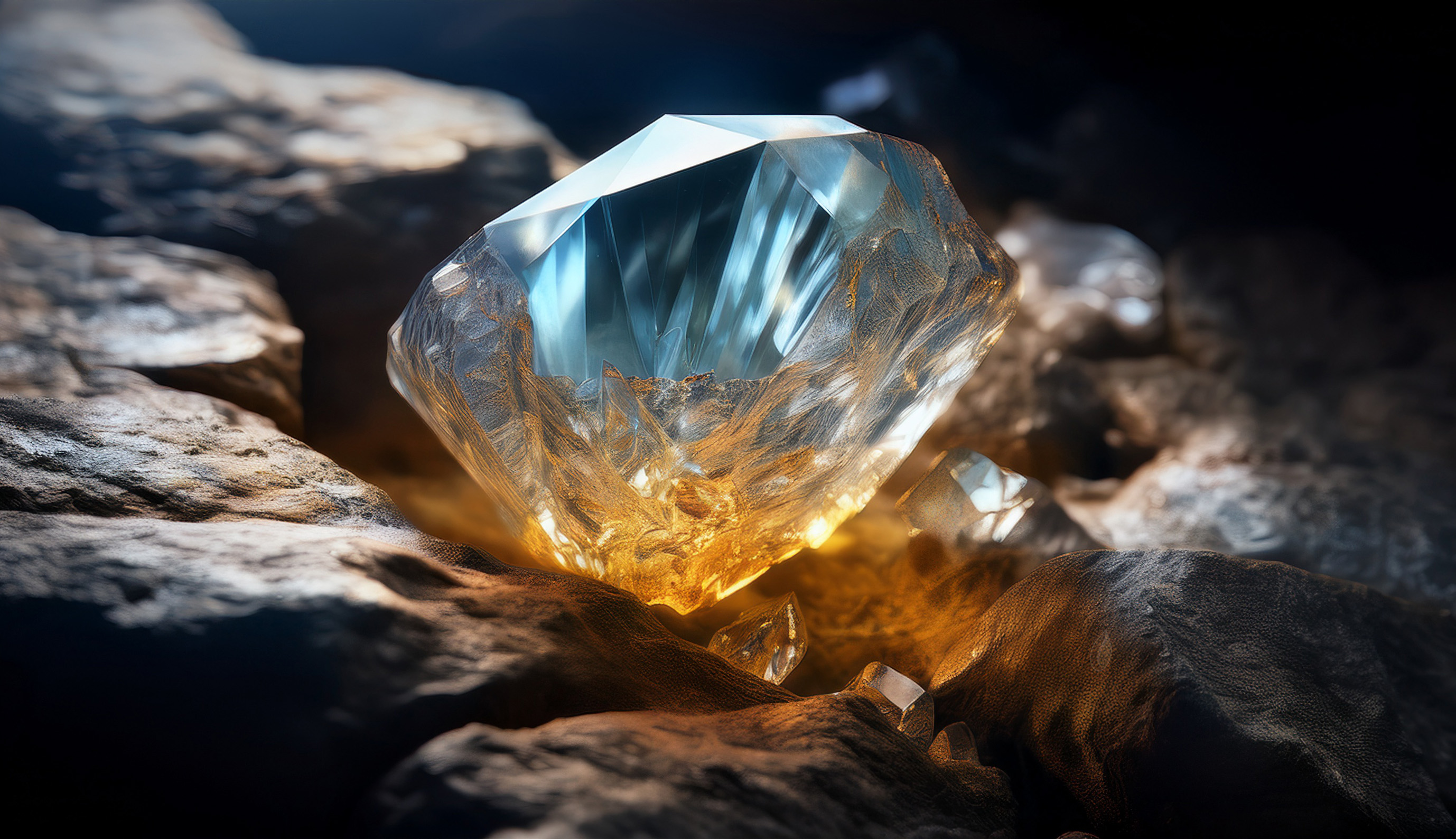 Blauer und goldener Topas-Kristall auf rohem Stein – Edelstein mit spiritueller und energetischer Wirkung.
